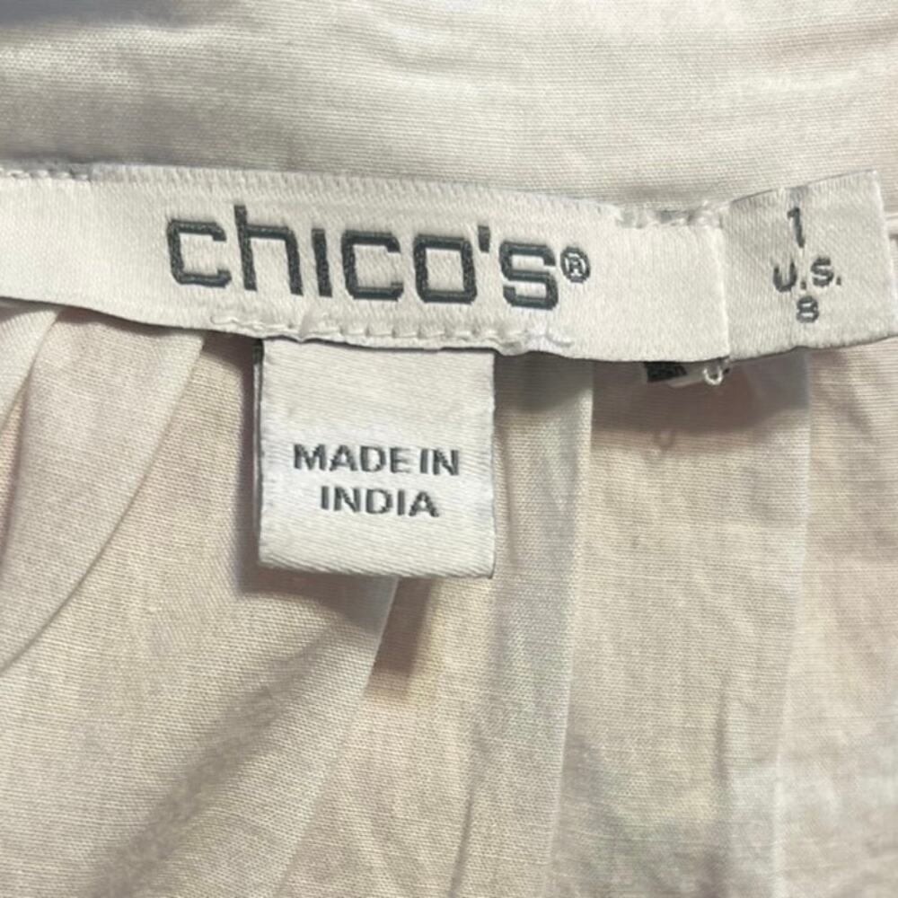 Chico’s White V-Neck Short Sleeve Cotton Poplin Top Peasant Style Size 2 US 8 - Picture 5 of 7